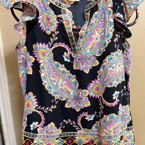 Women’s Black Paisley Ruffle Sleeve Top Savanna Jane